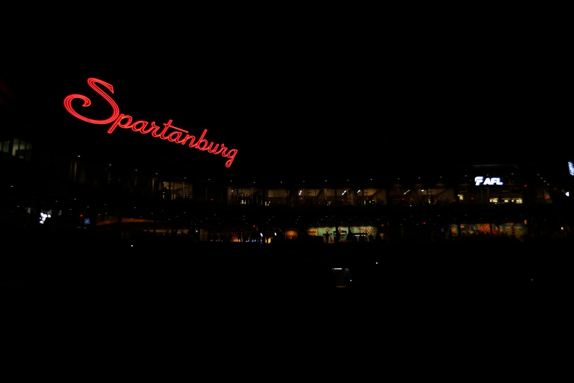 The Spartanburg sign in red