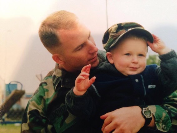 Col. Jim Donovan and son Brendan (3 years old) in 2000 in Giebelstadt, Germany