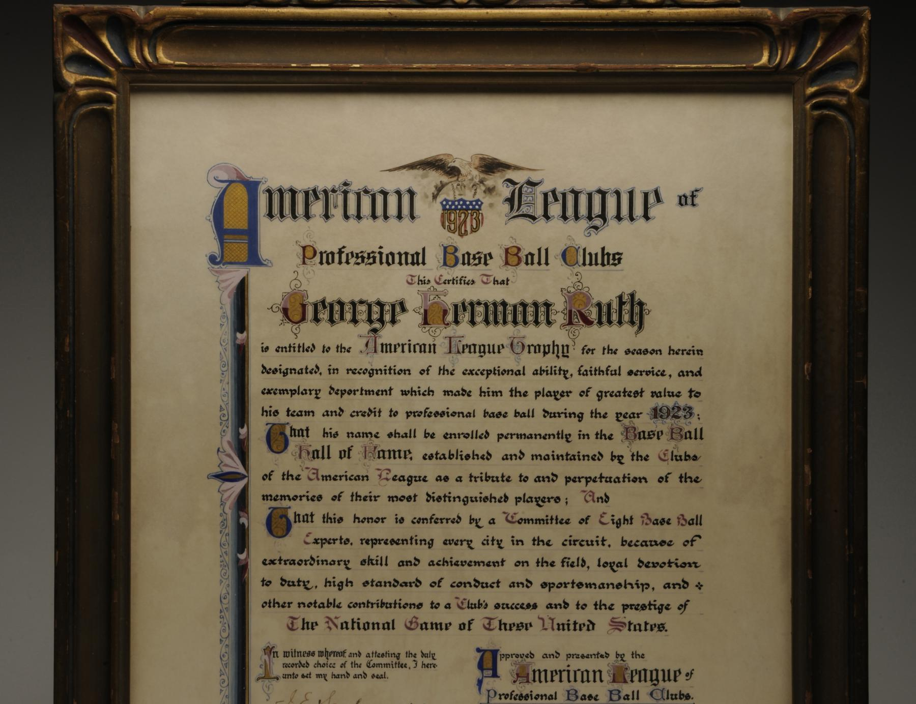 Babe Ruth's MVP in Hall of Fame 