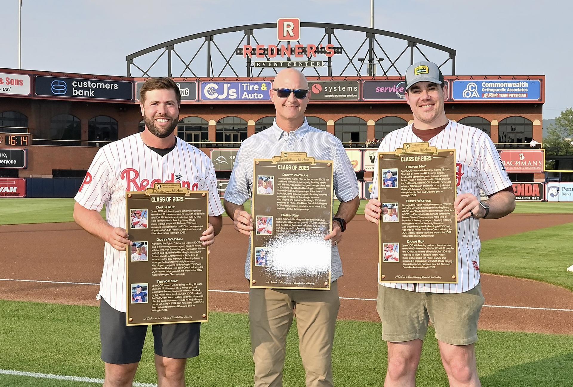 Darin Ruf, Dusty Wathan and Trevor May