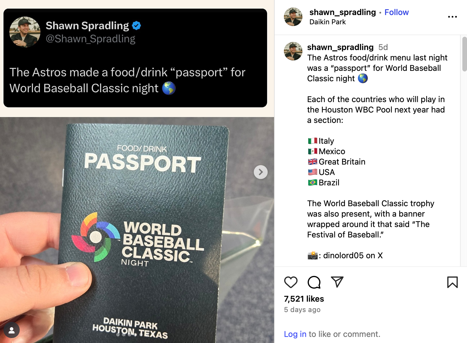 The World Baseball Classic food and drink passport from the Astros. 