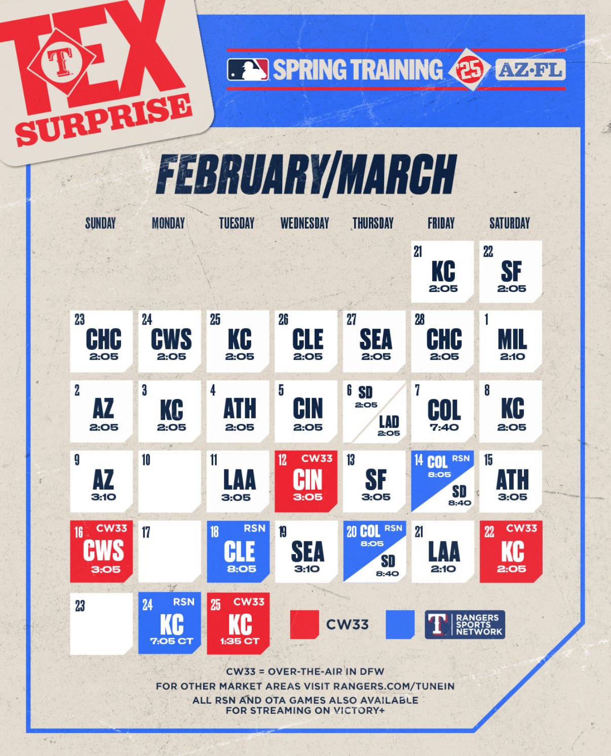 Rangers Spring Training schedule