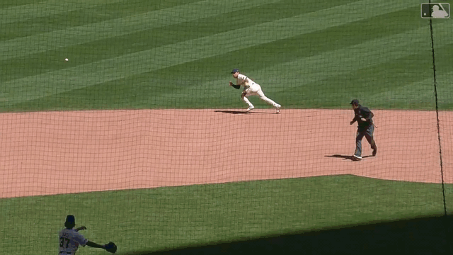 An animated gif of Joey Ortiz making a diving catch