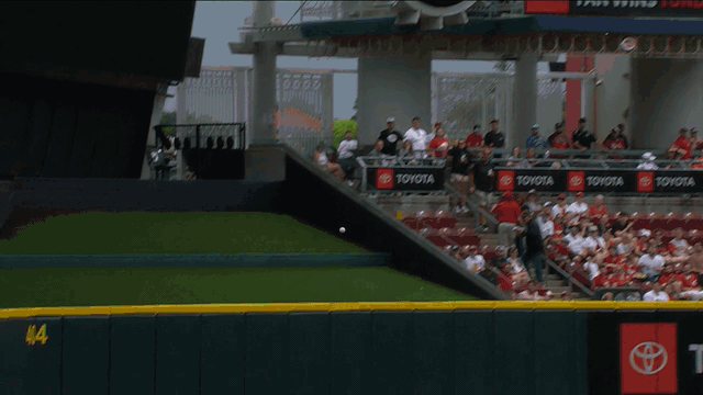 An animated GIF of Alek Thomas making a diving play
