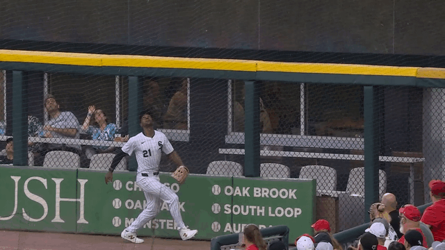 An animated gif of Michael A. Taylor robbing a home run