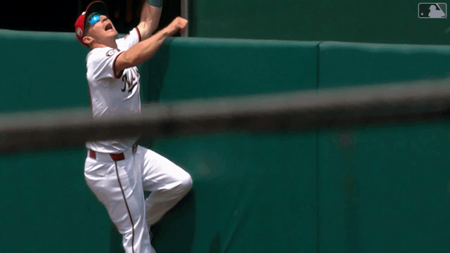An animated gif of Jacob Young's home run robbery