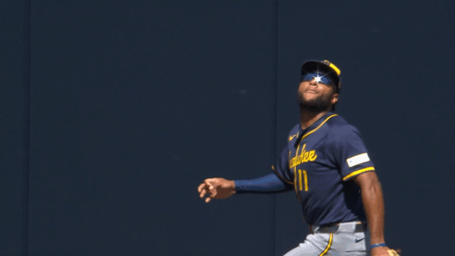 An animated gif of Jackson Chourio robbing a home run at Petco Park