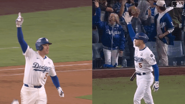 Animated GIF of Freddie Freeman's walk-off homers in 2024 and '25