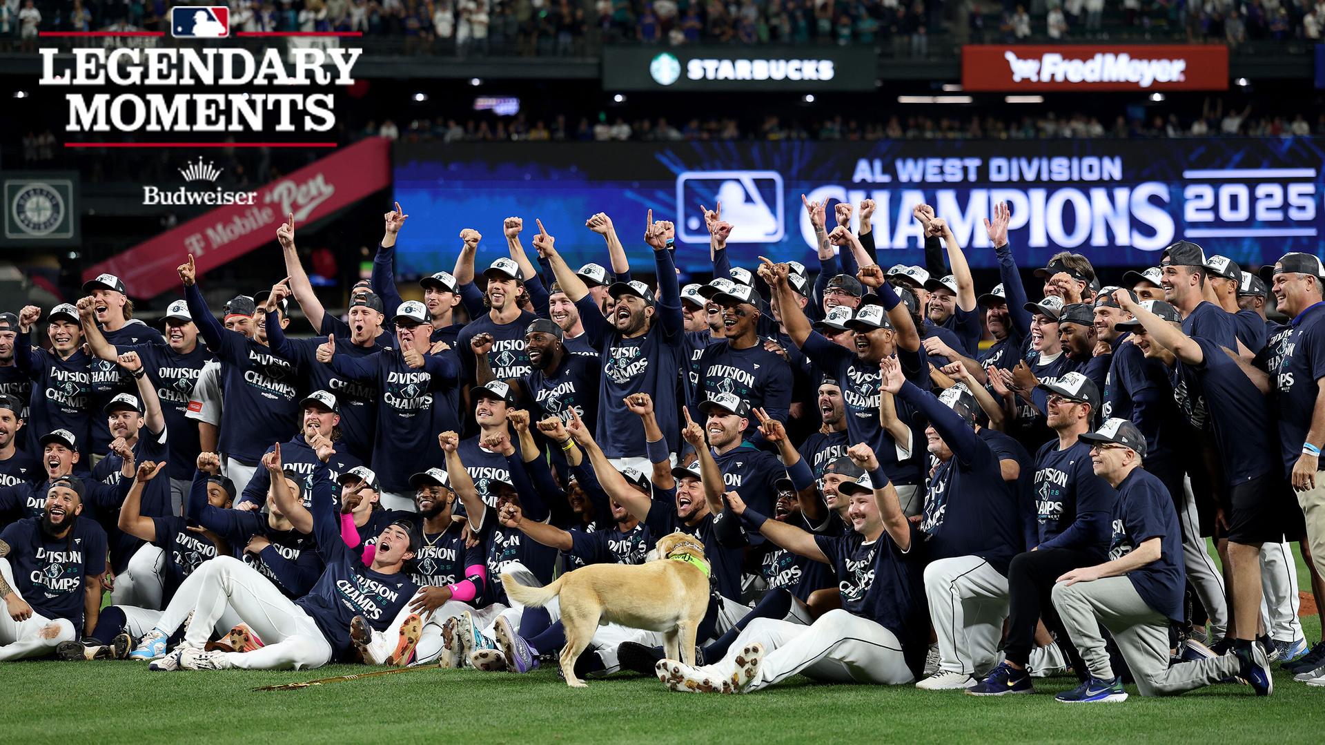 The Mariners celebrate clinching the AL West on the T-Mobile Park field