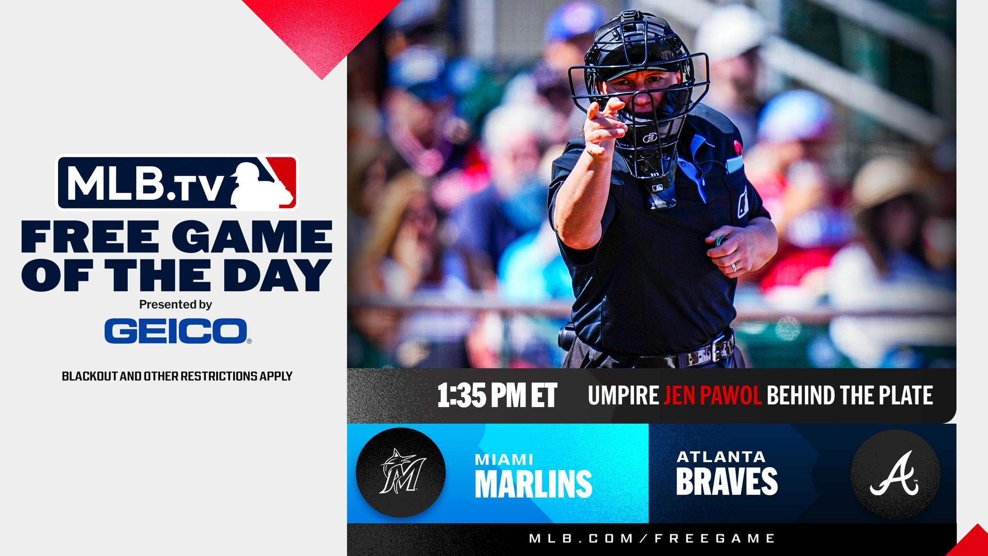 Jen Pawol behind the plate in MLB.TV Free Game of the Day on Sunday