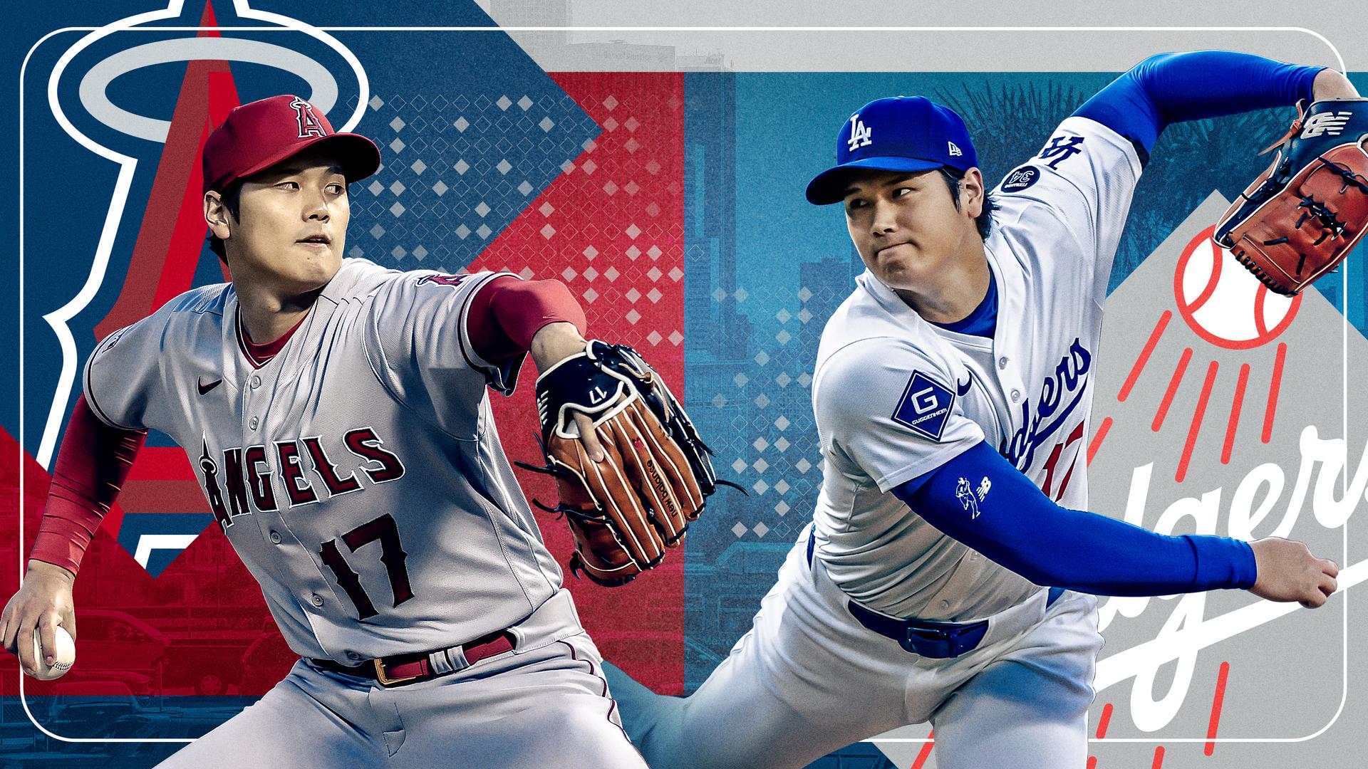 Shohei Ohtani, then with the Angels, and now with the Dodgers
