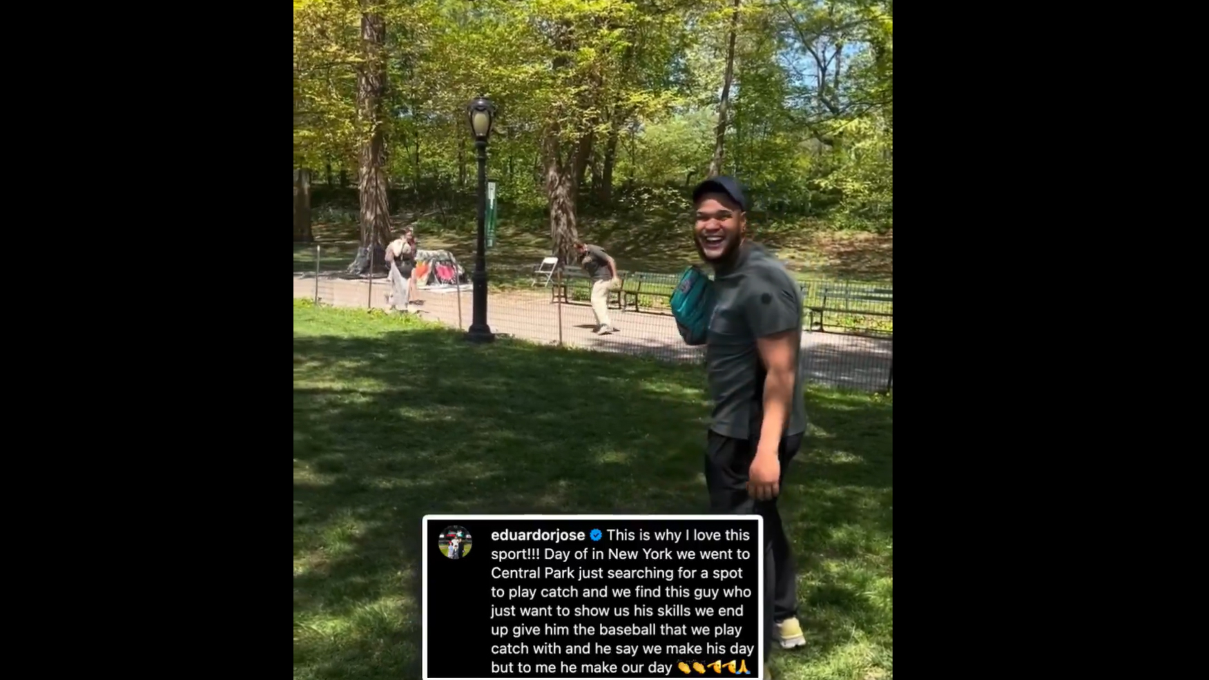Eduardo Rodriguez plays catch in Central Park