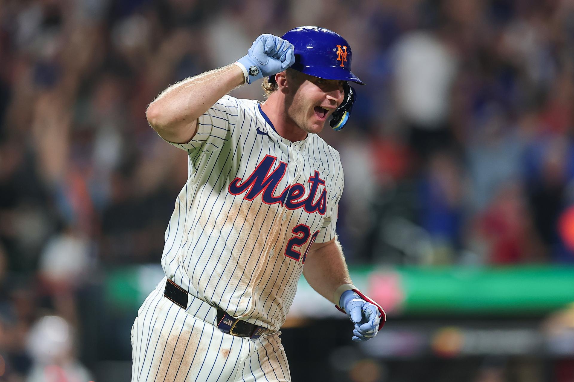 Pete Alonso rejoices after his milestone homer