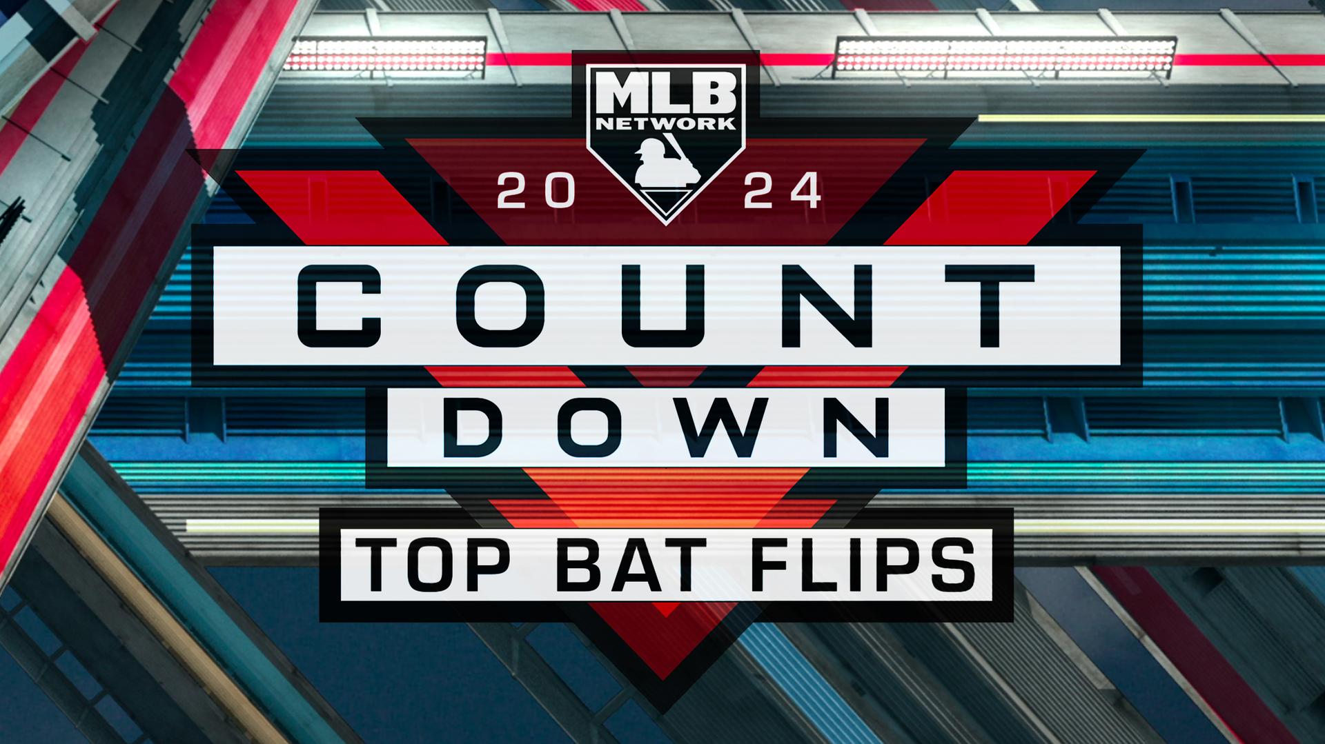 A graphic saying ''MLB 2024 Countdown: Top Bat Flips.''