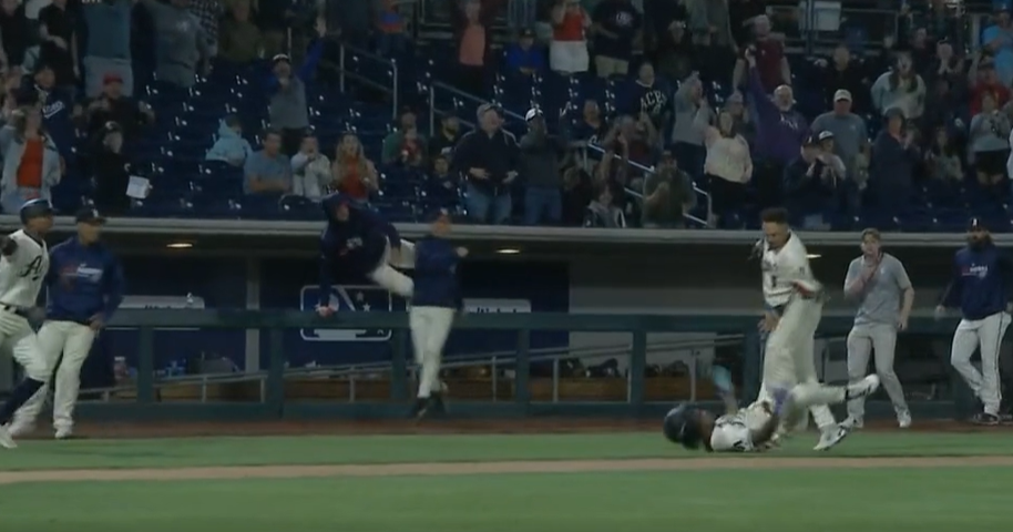The Reno Aces celebrate a walk-off win prematurely