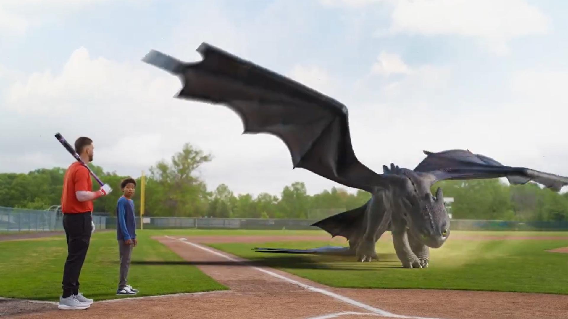 Bryce Harper with the dragon Toothless from ''How to Train Your Dragon''