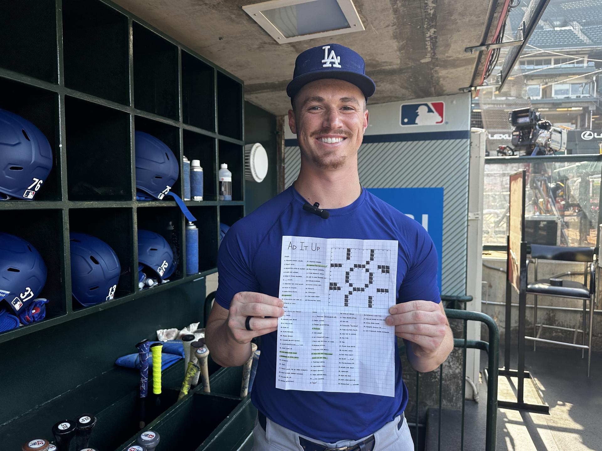Dodgers rookie Jack Dreyer and his crossword puzzle
