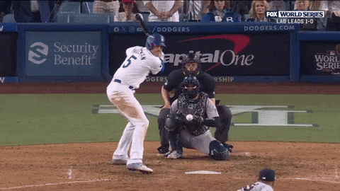 A GIF of Freddie Freeman hitting a grand slam in Game 1 of 2024 World Series