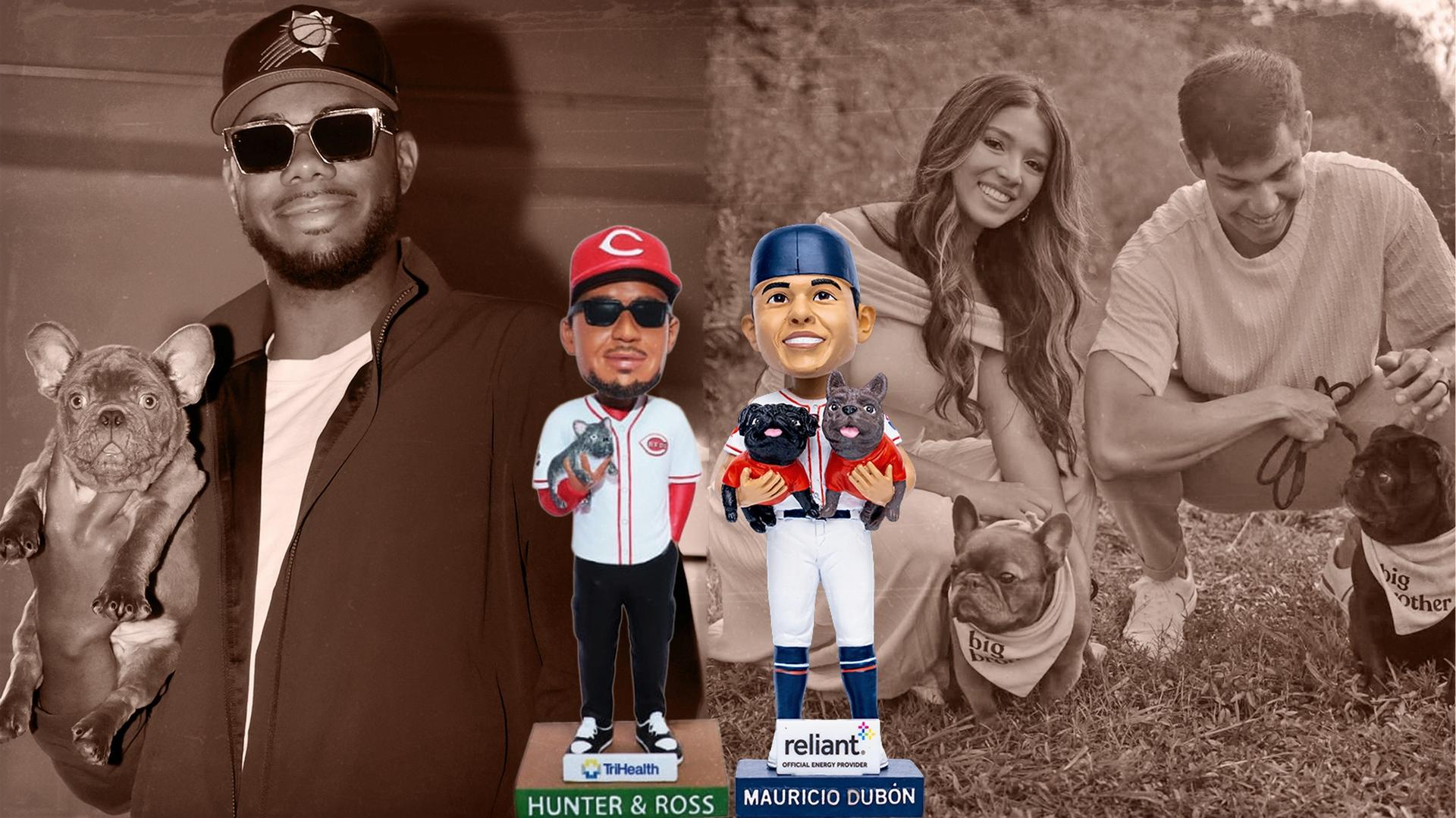 Hunter Greene, Mauricio Dubón, their dogs and their bobbleheads