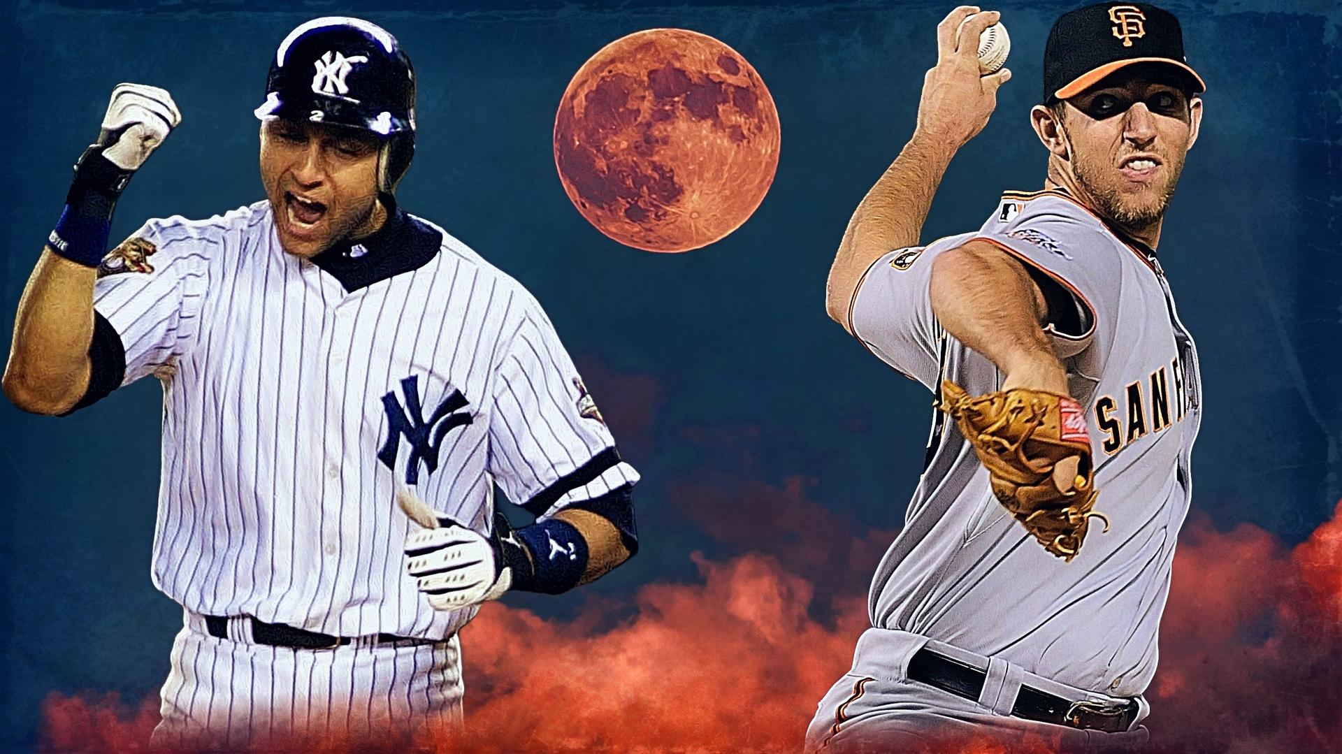 Derek Jeter and Madison Bumgarner in front of a full moon