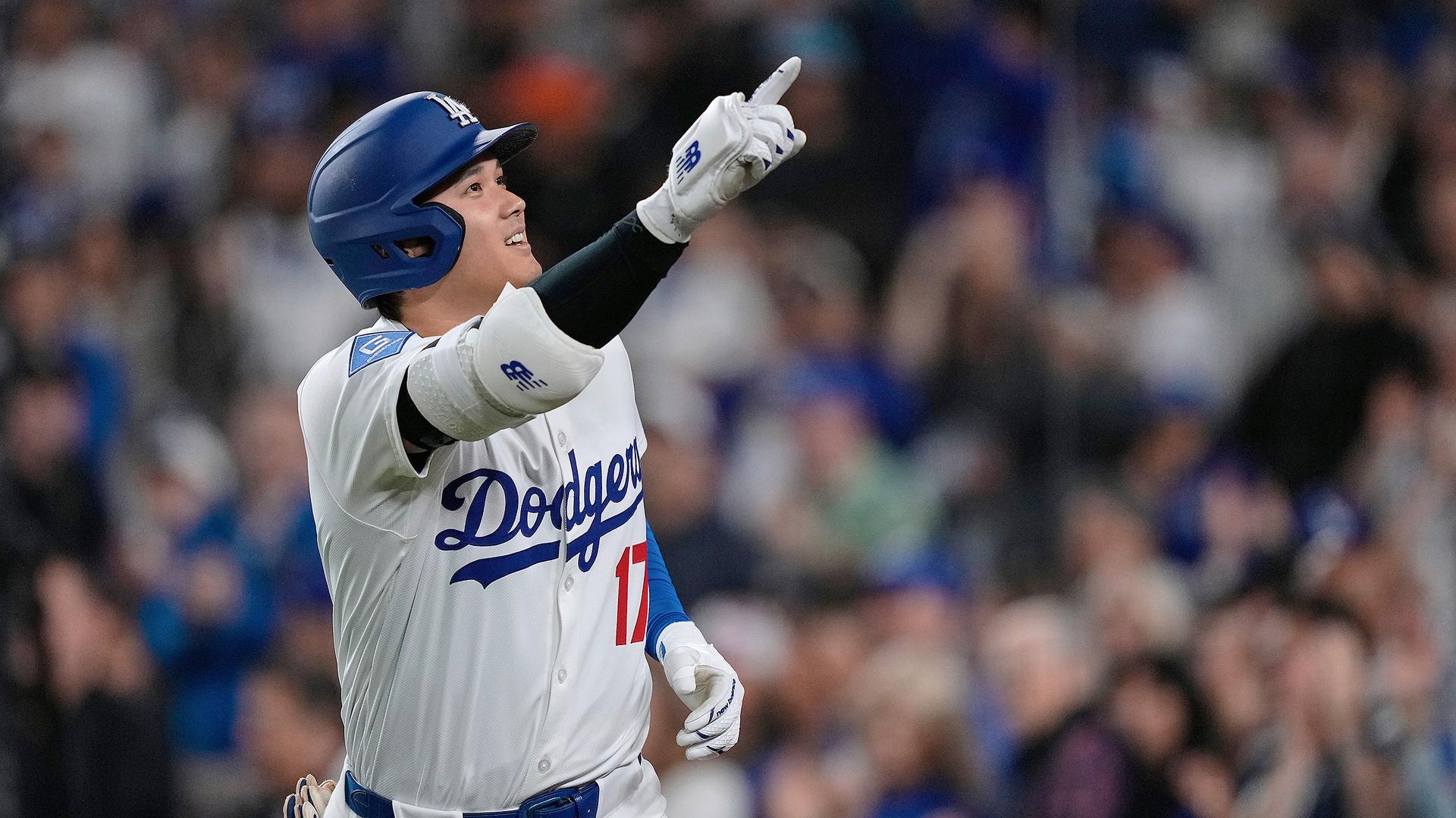 Shohei Ohtani celebrates one of his two homers