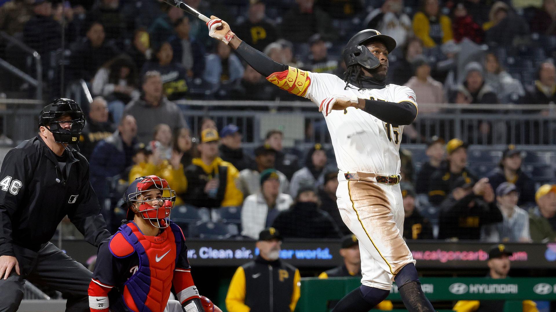 Oneil Cruz of the Pirates follows through on his grand slam