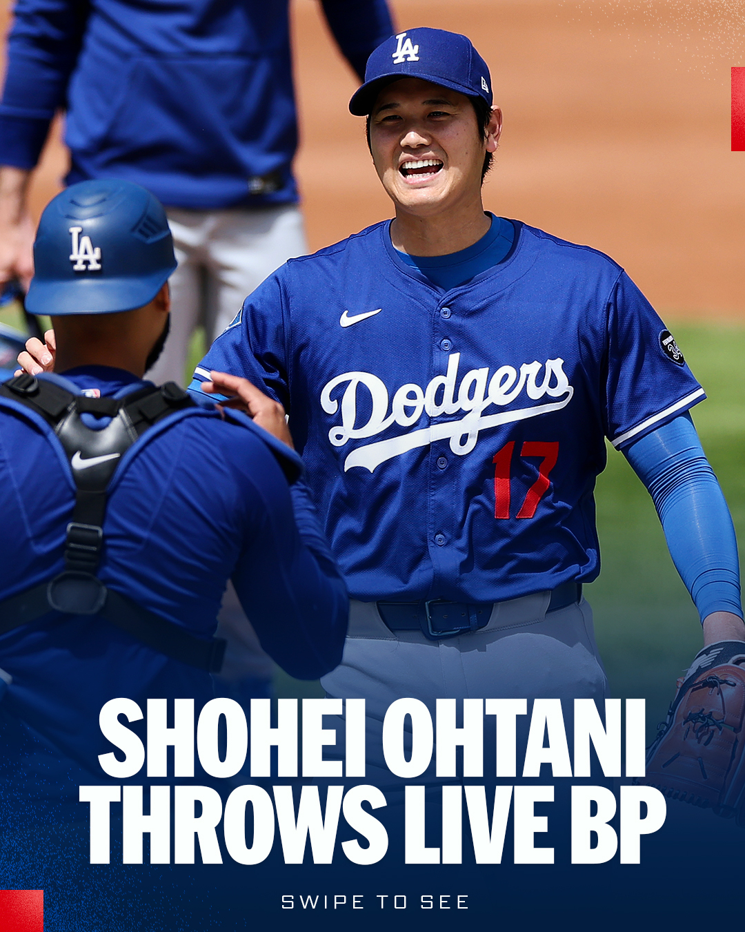 Shohei Ohtani throws live batting practice at Citi Field