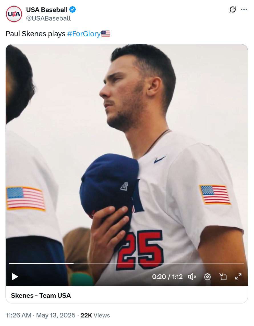 USA Baseball post about Paul Skenes