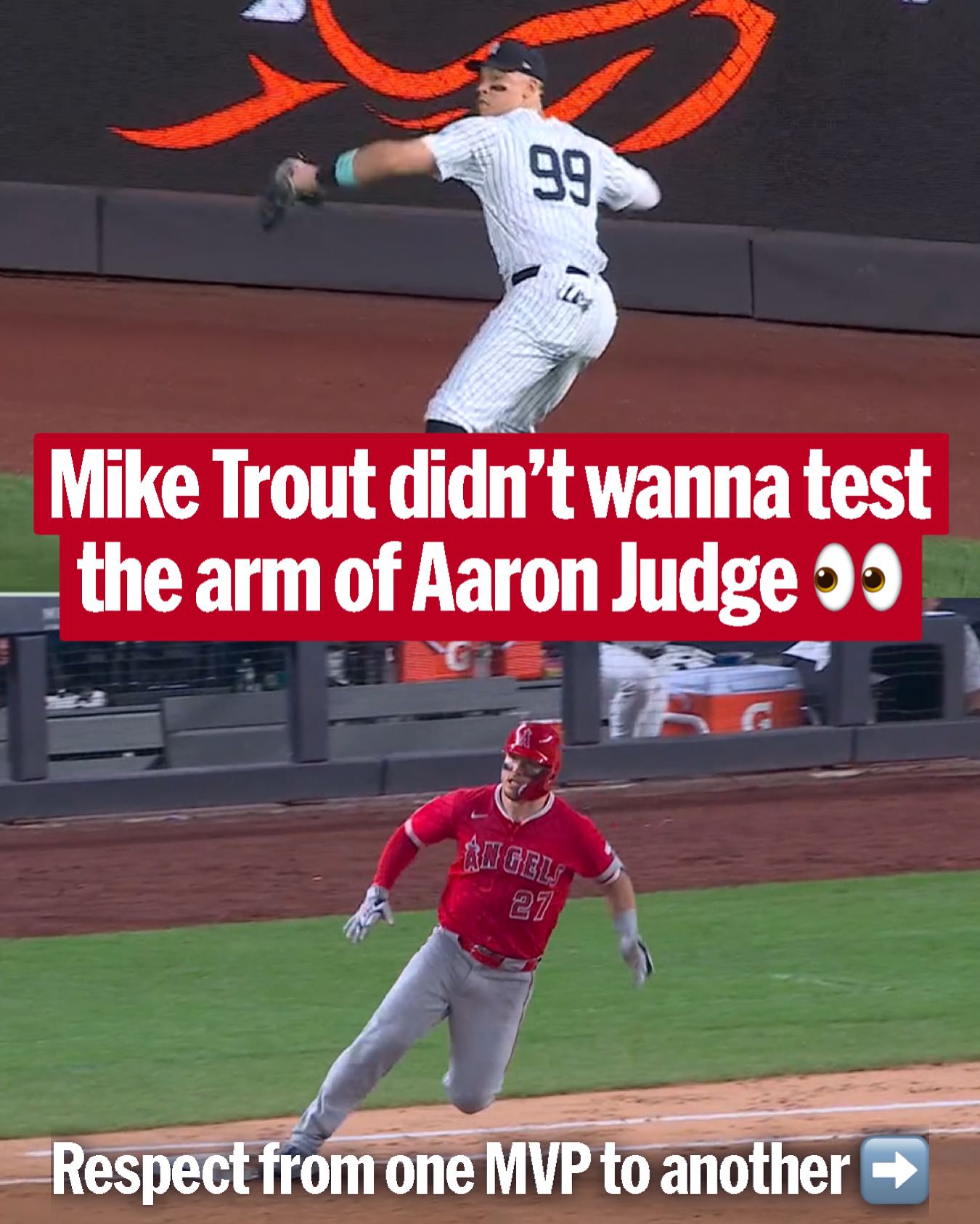 Aaron Judge has a cannon, and Mike Trout is very well aware