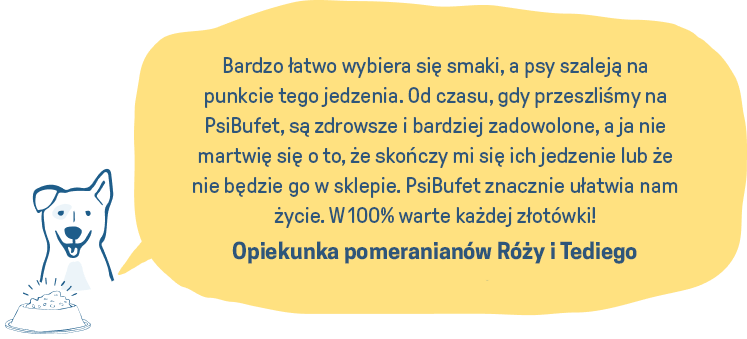 Najwyższej jakości smaczne jedzenie dla psów. Moje buldogi francuskie są bardzo wybredne, ale po zjedzeniu dużej miski tego jedzenia, czekają na więcej. Cieszę się, że miały możliwość spróbowania jedzenia PsiBufet. Teraz wiem, że to psiepyszne jedzenie zapewnia im wszystkie substancje odżywcze.