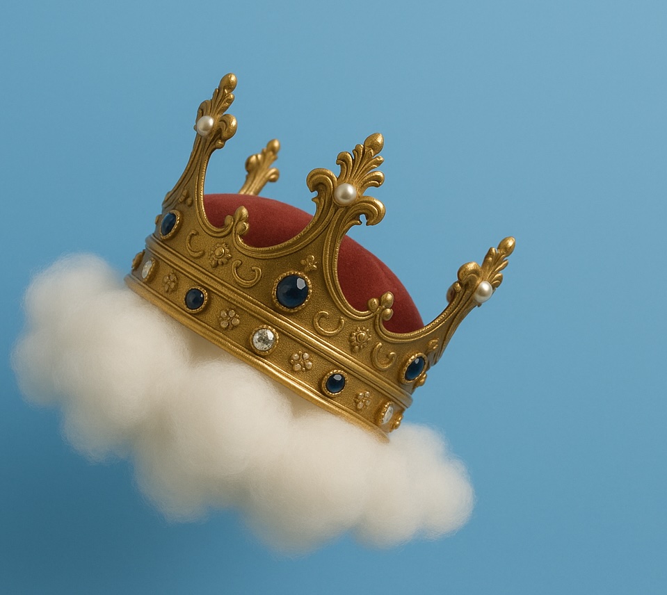 AI-generated image of a crown floating on a cloud