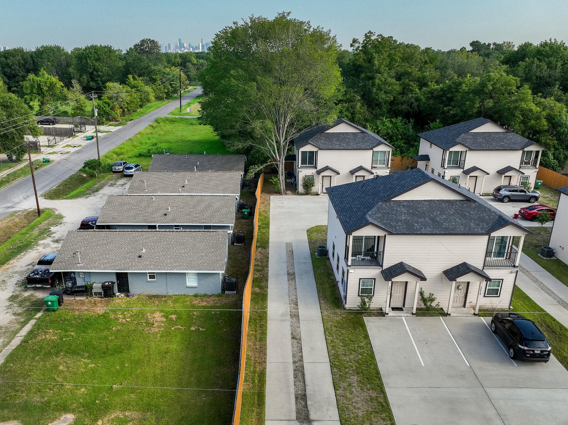 aerial image of two very different neighborhoods in the south