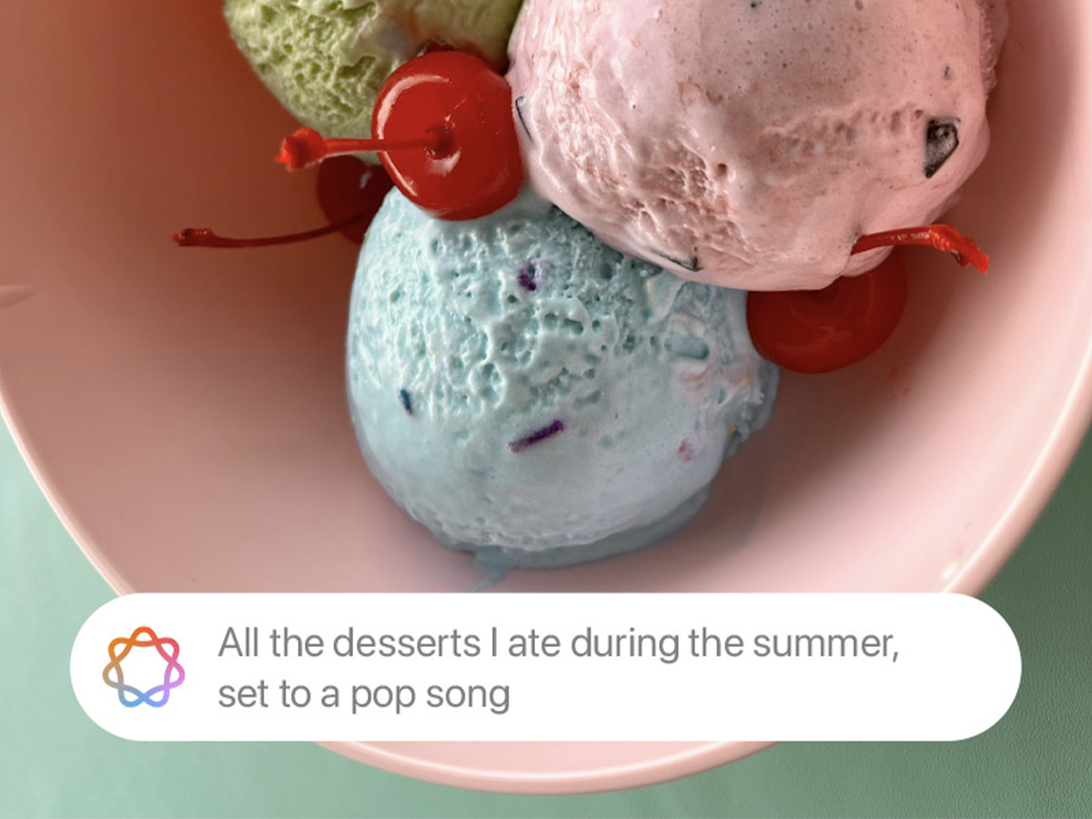 Photo of Apple AI prompt and generated image of bowl of ice cream