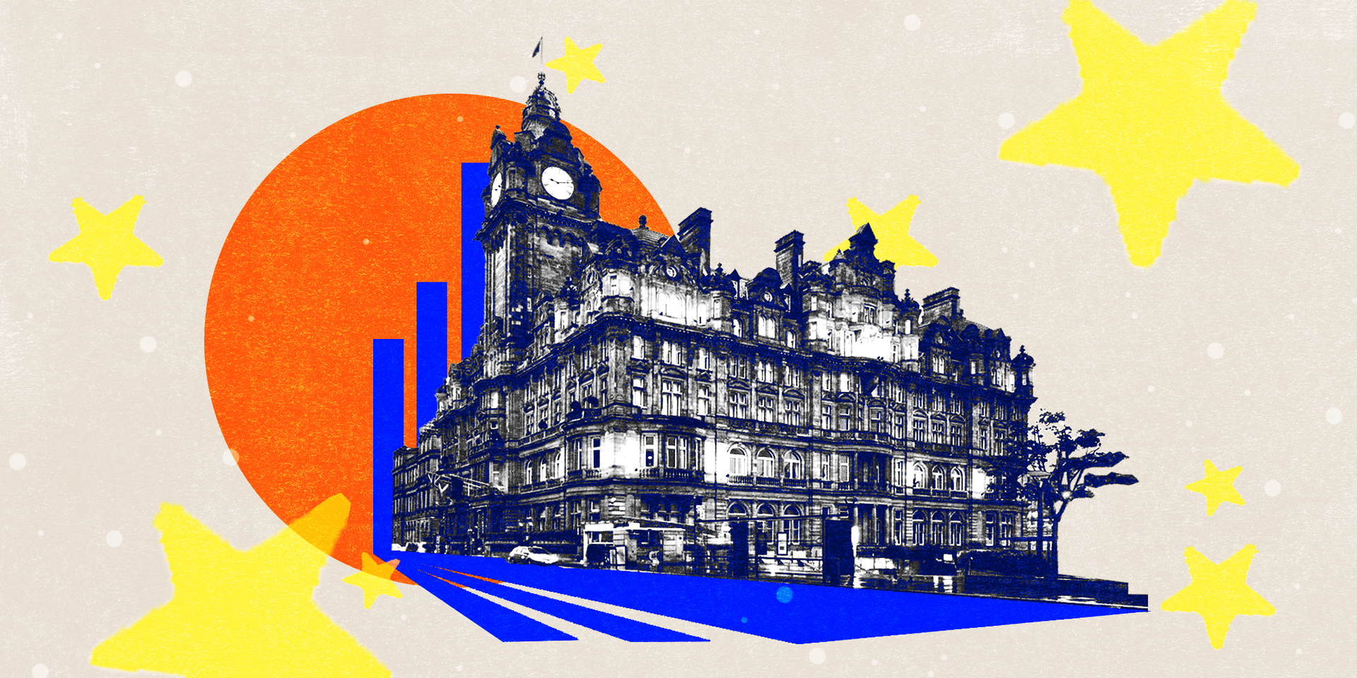 A photo illustration of the Balmoral Hotel in Edinburgh.