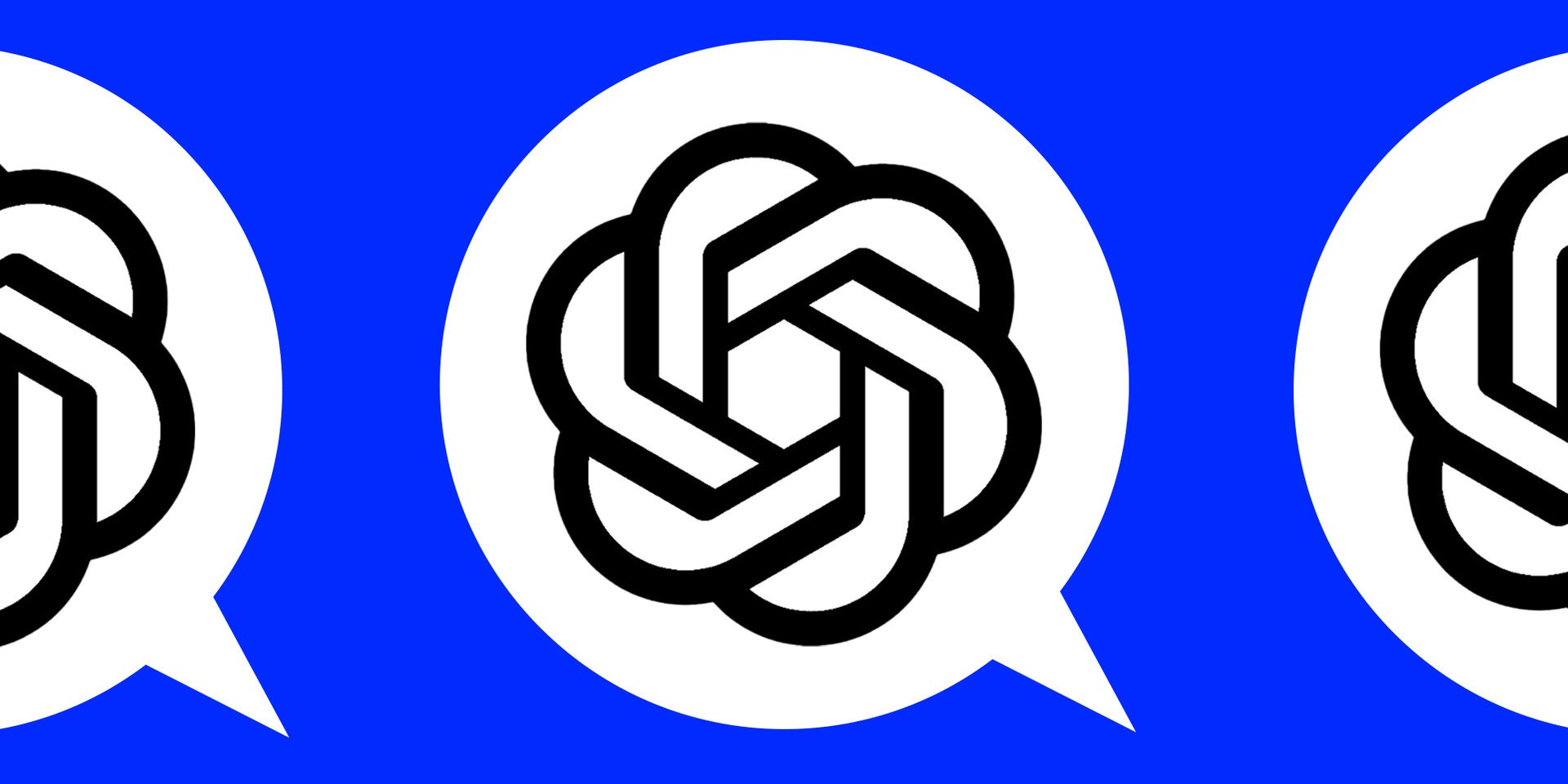 The OpenAI logo repeated three times in a row.