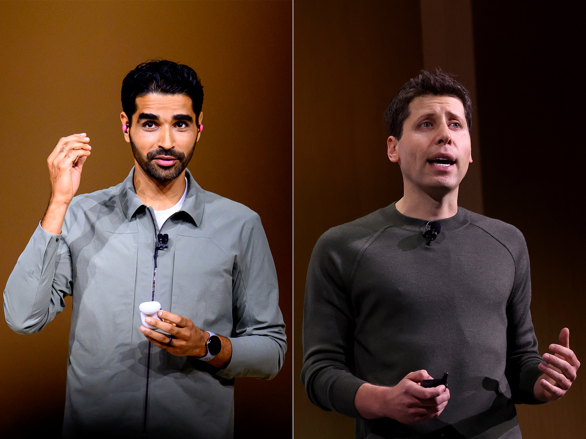 Side-by-side photos show Google's event (left), next to OpenAI's event (right). The aesthetics look very similar.