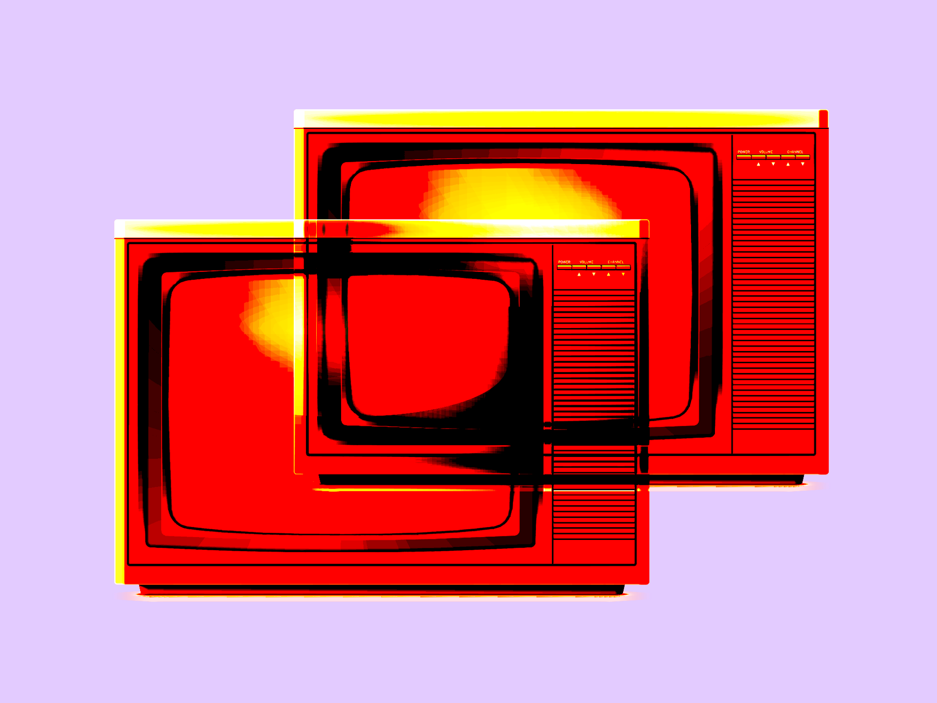An illustration of two TVs overlapping.