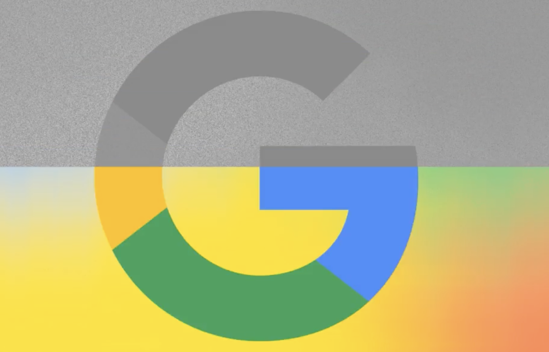 A half-gray and half-colorful Google logo.