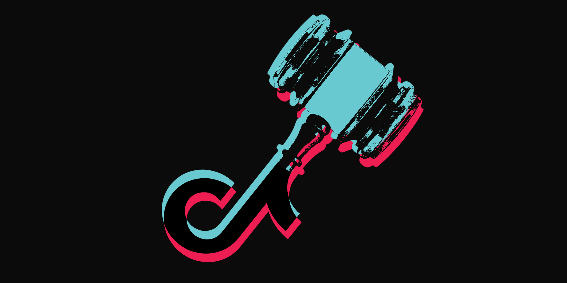 A gavel with the TikTok logo at the end of it.