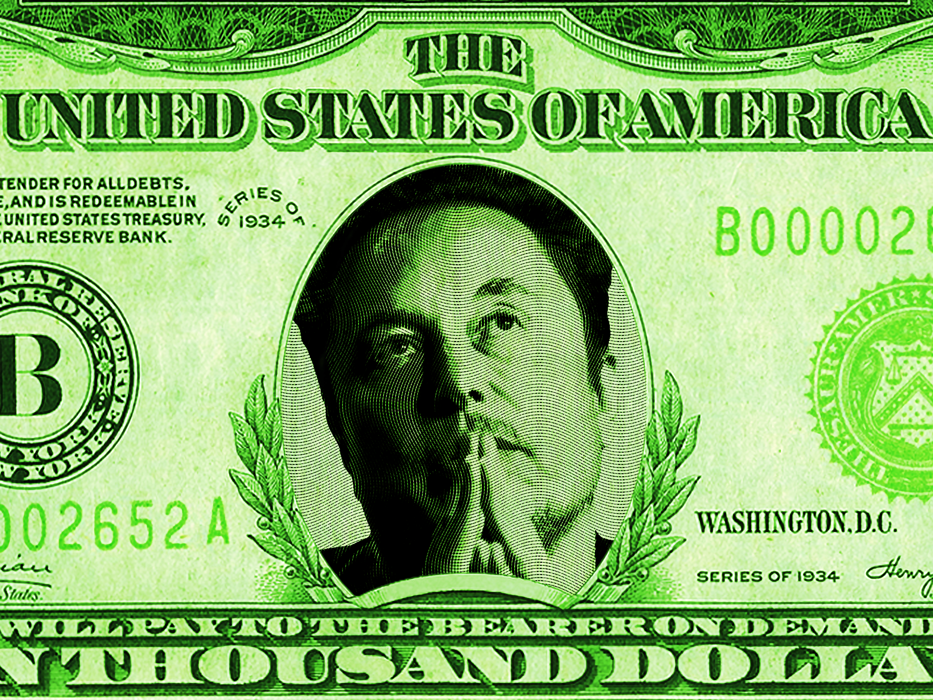 Illustration of Elon Musk on a thousand dollar bill