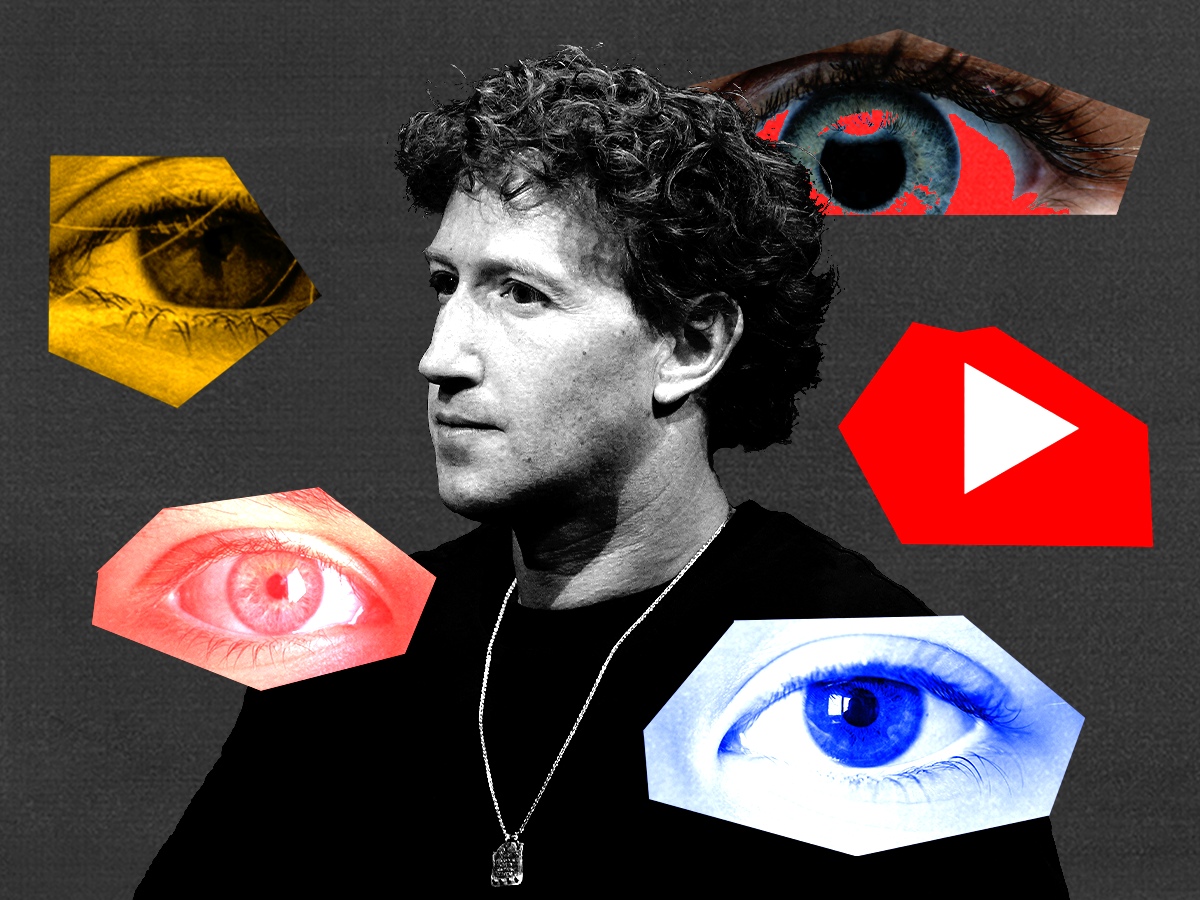 Photo collage of Cool Mark Zuckerberg and eyes