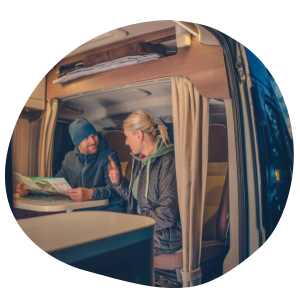 People sitting in van