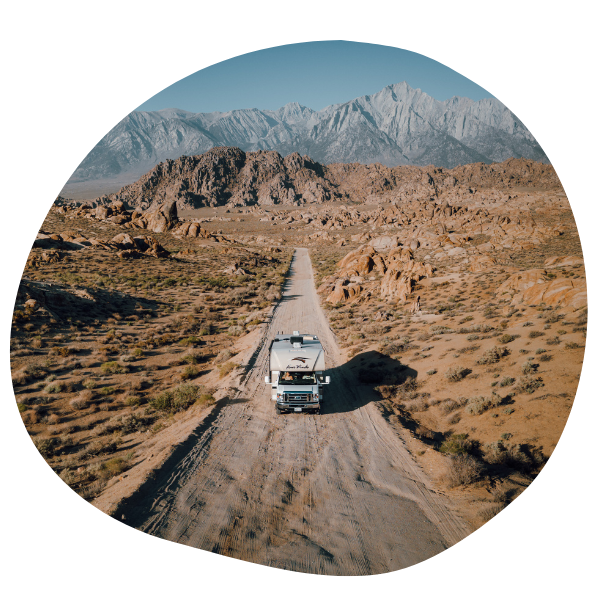 Rv driving through desert