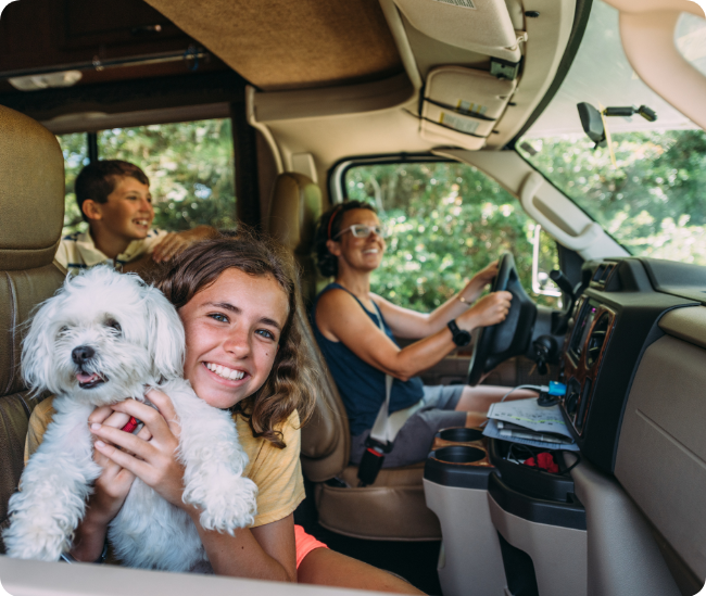 Family driving in RV
