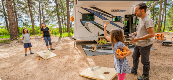 Family in front of RV