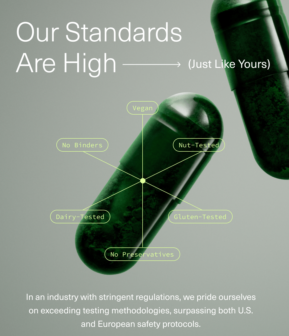 Our Standards Are High (Just Like Yours) | In an industry with stringent regulations, we pride ourselves on exceeding testing methodologies, surpassing both U.S. and European safety protocols.