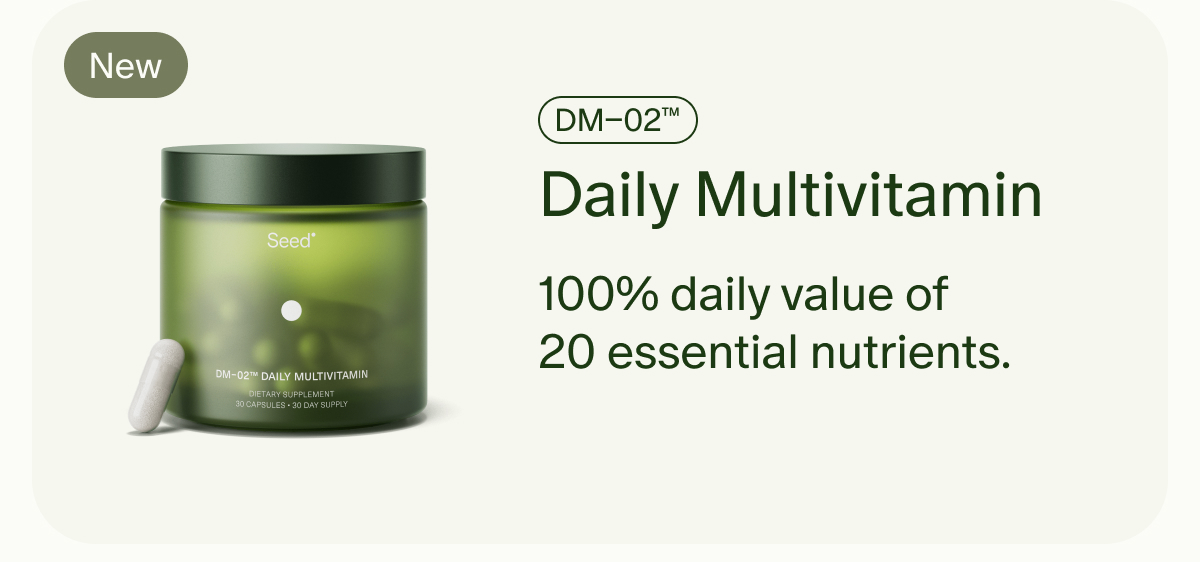 New | DM–02™ | Daily Multivitamin | 100% daily value of 20 essential nutrients.