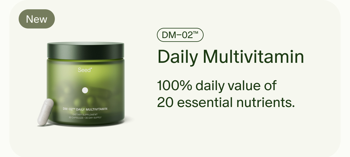 New | DM–02™ | Daily Multivitamin | 100% daily value of 20 essential nutrients.