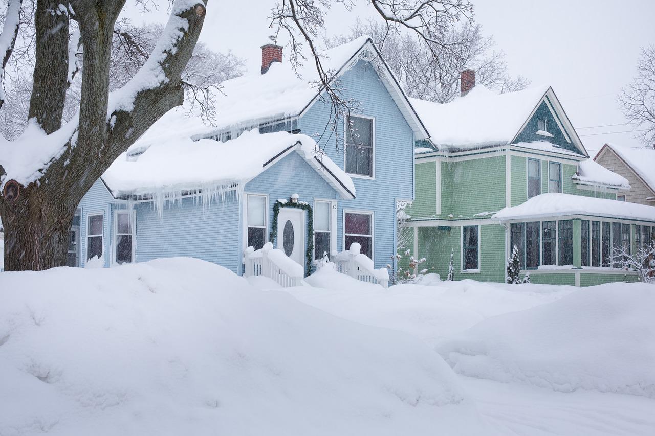 Snow covered homes