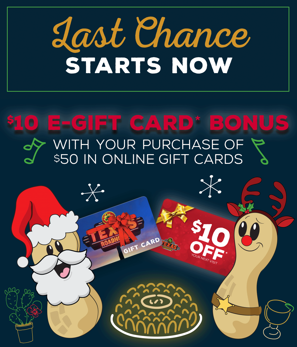 $10 Bonus on $50 Online Gift Cards Last Chance